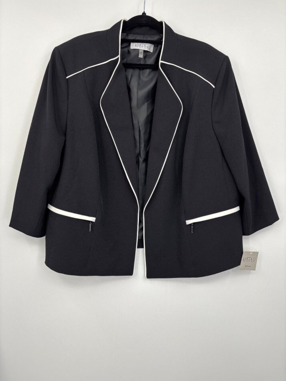 Kasper Open Front Two Tone Black White Blazer Jacket Size 22W NEW